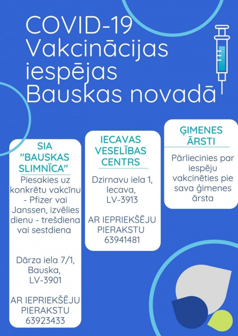 Covid-19 vakcinācijas iespējas Bauskas novadā