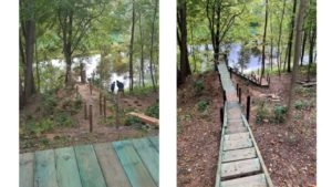 Pie Mēmeles upes labiekārtota atpūtas vieta un izbūvētas kāpnes ar diviem skatu laukumiem